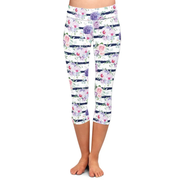 Striped Blossom Capri Leggings